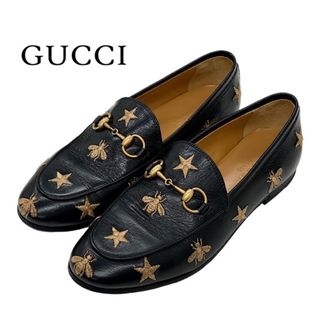 グッチ(Gucci)のグッチ GUCCI ローファー 革靴 フラットシューズ 靴 シューズ ホースビット bee スター 刺繍 レザー ブラック 黒(ローファー/革靴)