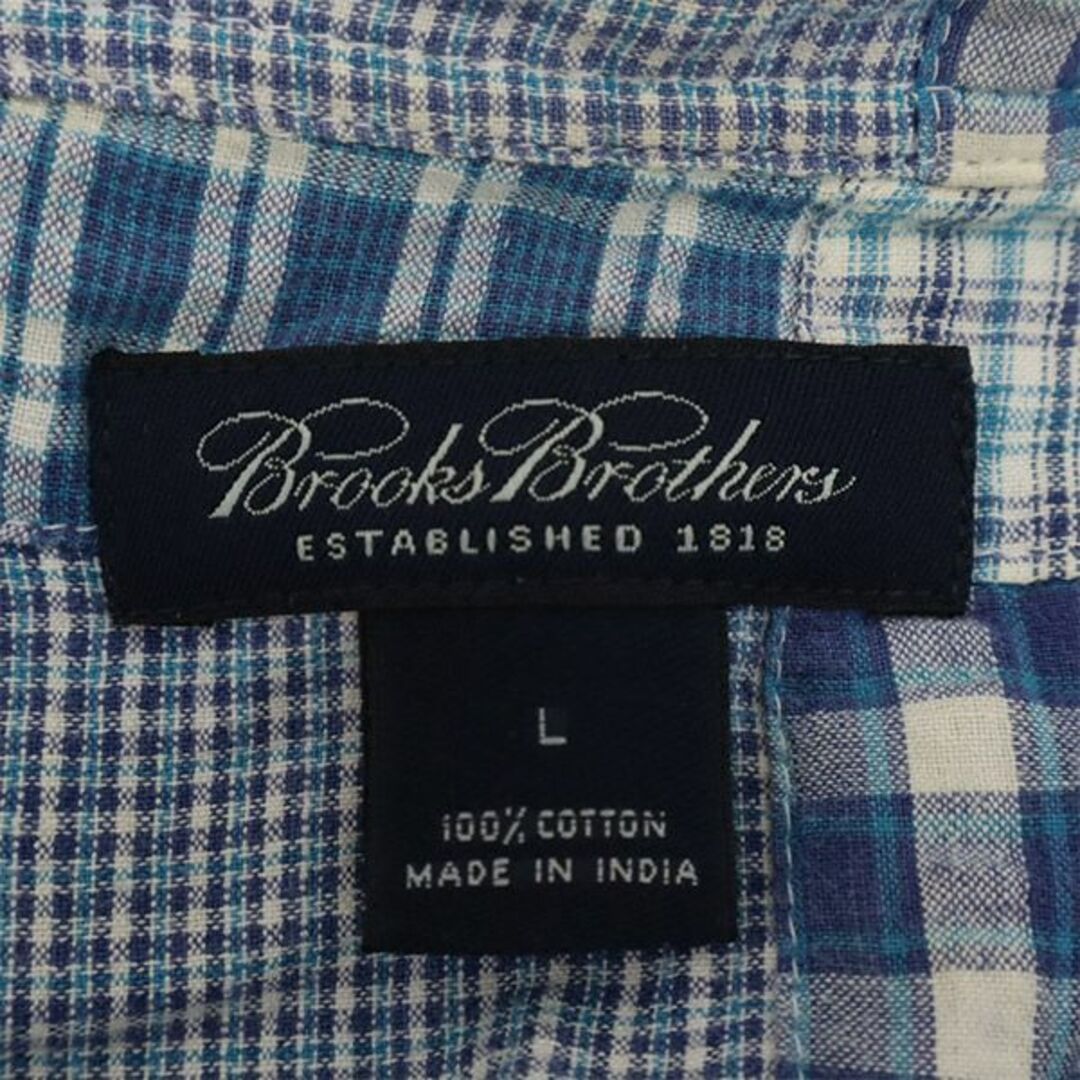 ブルックスブラザーズ チェック 半袖 ボタンダウンシャツ L ブルー Brooks Brothers メンズ   【230927】 7