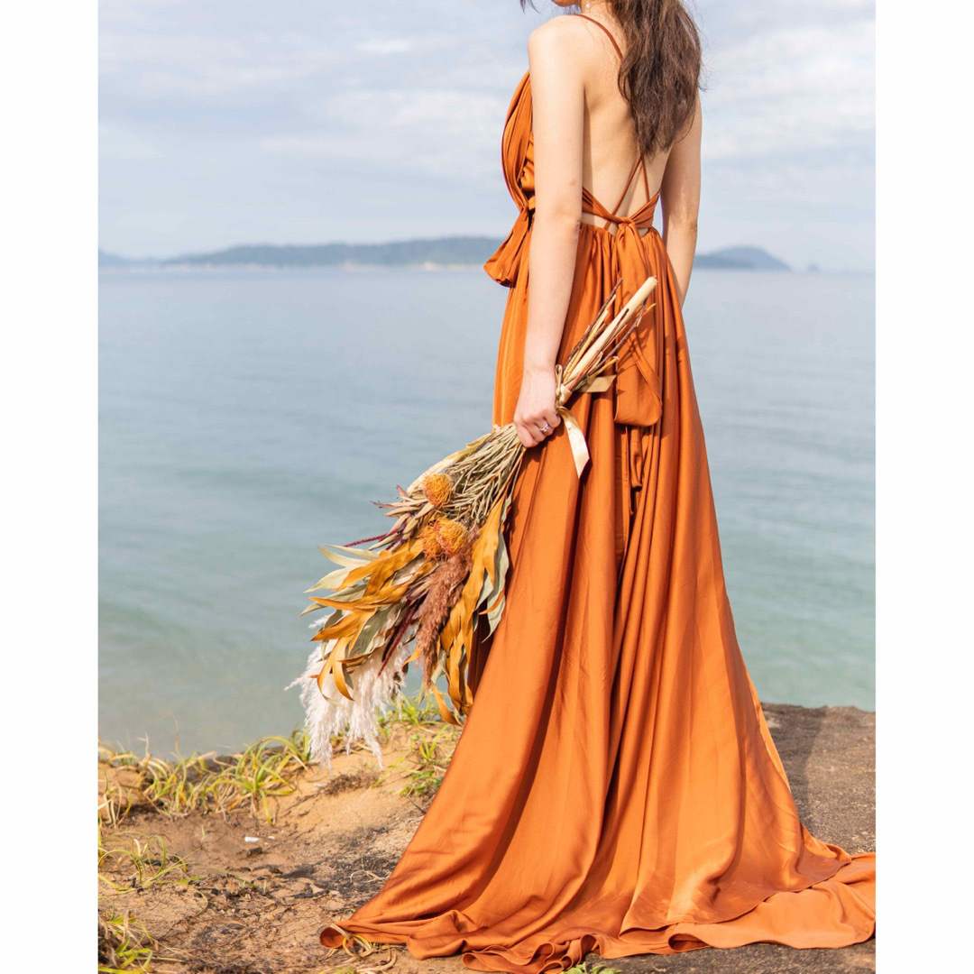 テラコッタ　キャミソールドレス レディースのフォーマル/ドレス(ウェディングドレス)の商品写真