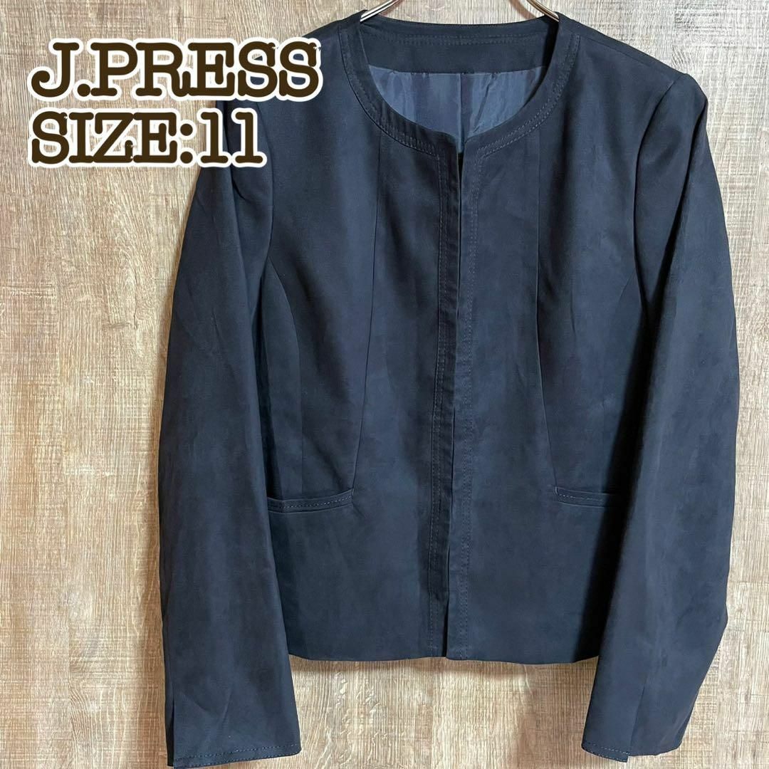 J.PRESS ジェイプレス　ノーカラージャケット　ネイビー　サイズ11