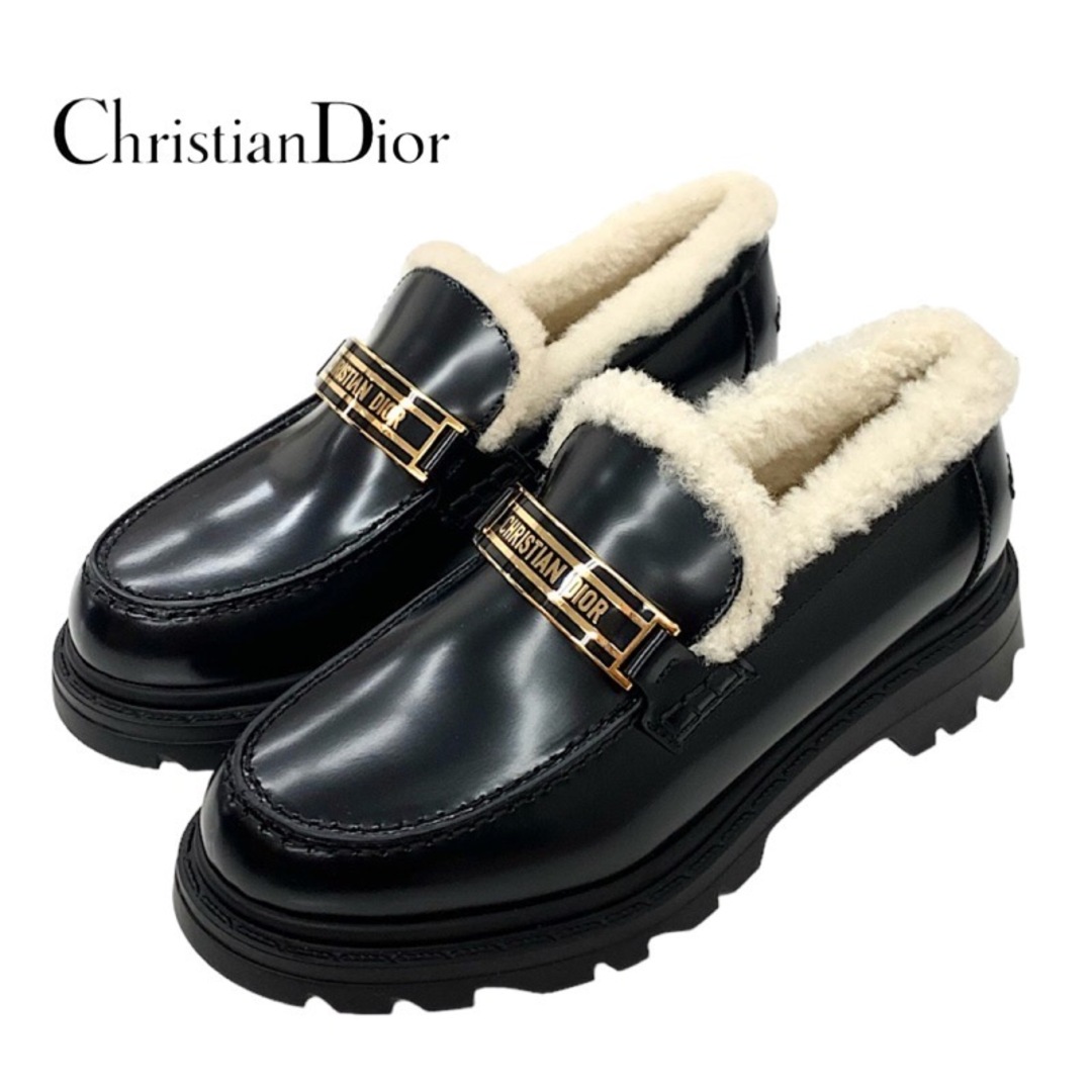 ブランド未使用 クリスチャンディオール CHRISTIAN DIOR DIOR CODE ローファー 革靴 シューズ シアリング ロゴ レザー ボア ブラック 黒