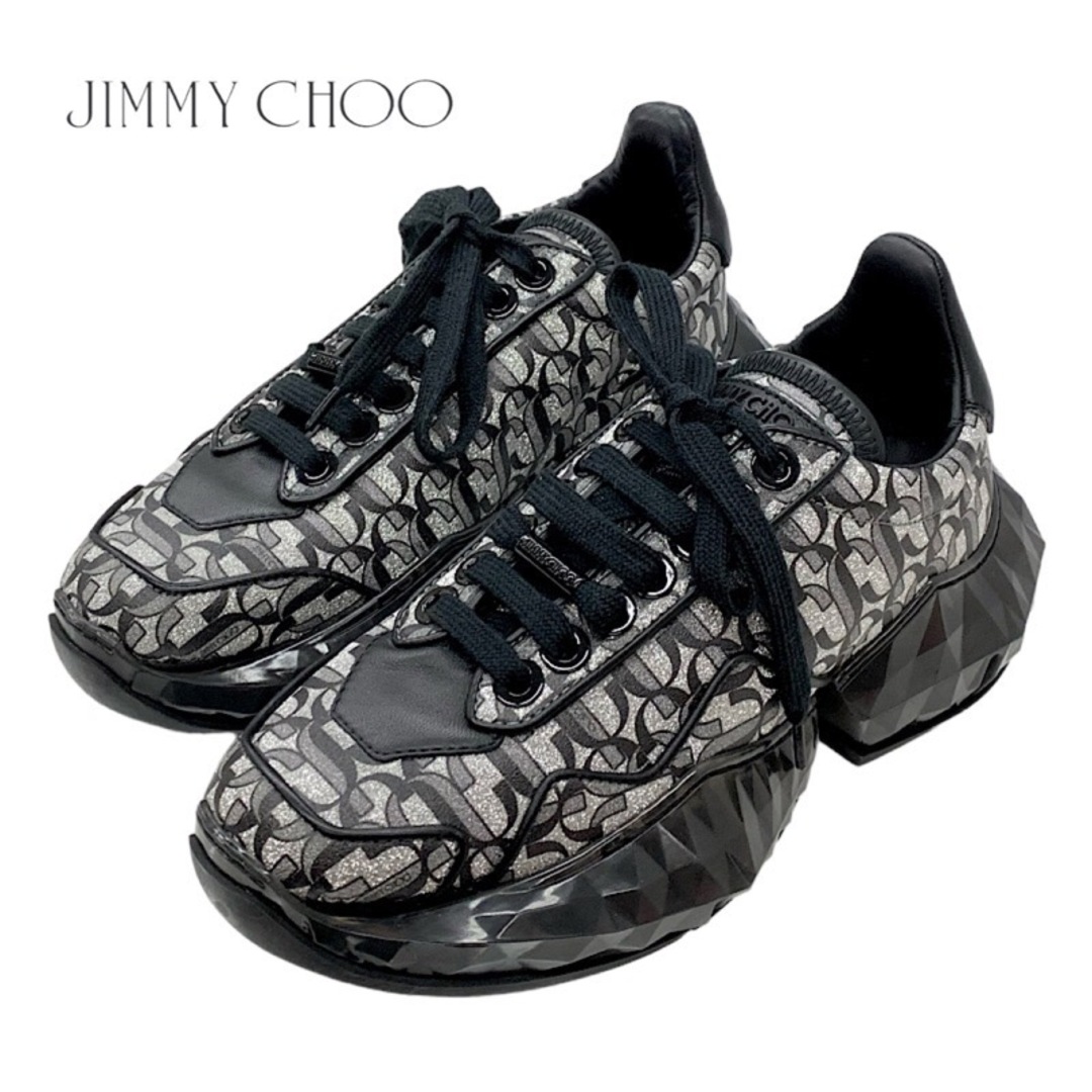 JIMMY CHOO(ジミーチュウ)の未使用 ジミーチュウ JIMMY CHOO ダイヤモンド スニーカー 靴 シューズ ラメ ロゴ レザー ブラック シルバー レディースの靴/シューズ(スニーカー)の商品写真