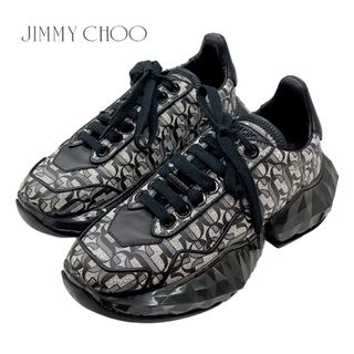 ジミーチュウ(JIMMY CHOO)の未使用 ジミーチュウ JIMMY CHOO ダイヤモンド スニーカー 靴 シューズ ラメ ロゴ レザー ブラック シルバー(スニーカー)