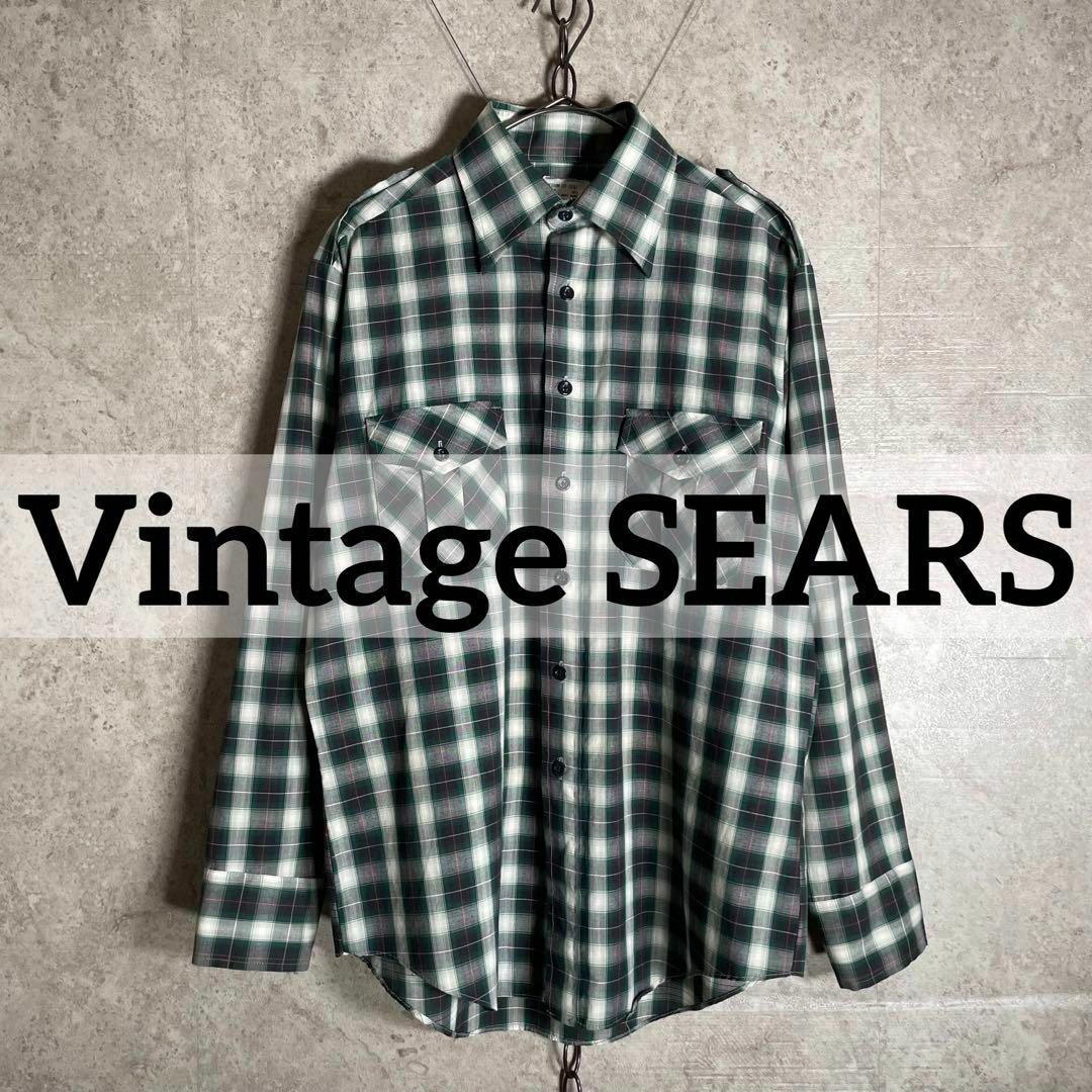 韓国製 70sヴィンテージ Sears オーバーチェック シャツ エポレット