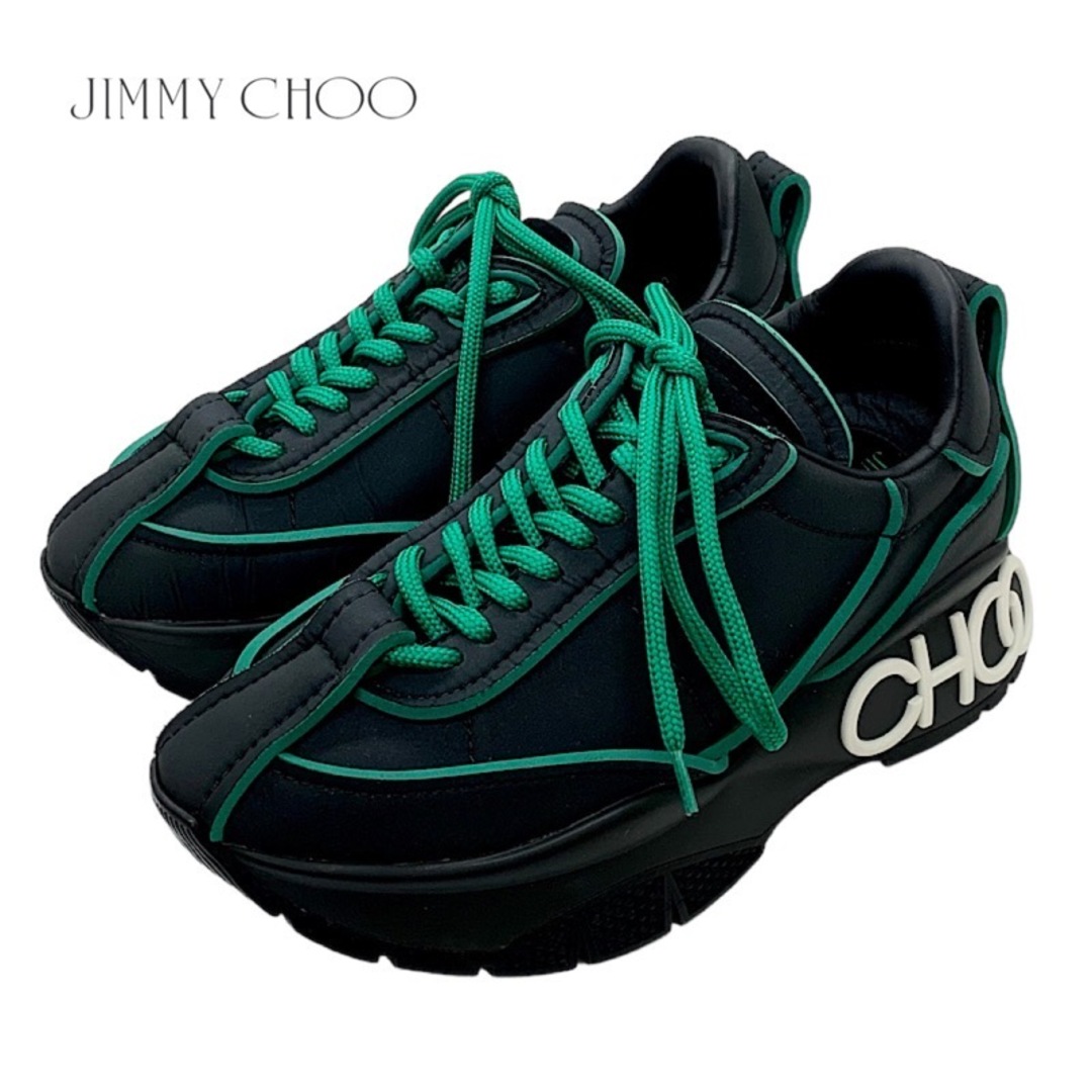 JIMMY CHOO(ジミーチュウ)の未使用 ジミーチュウ JIMMY CHOO Raine スニーカー 靴 シューズ ロゴ ファブリック ブラック グリーン レディースの靴/シューズ(スニーカー)の商品写真