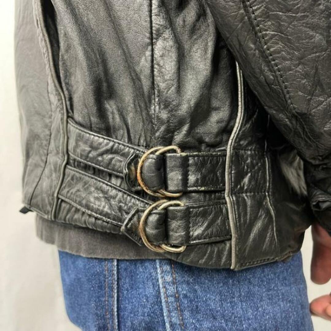 80年代〜 デザイン レザー シングルライダースジャケット メンズM-L