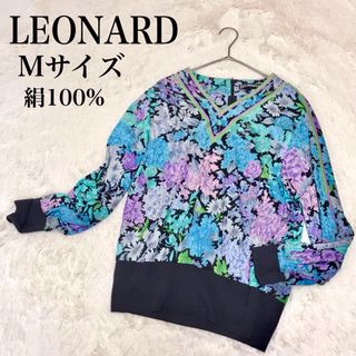 【極美品】希少　レオナール　半袖カットソー　花柄　ペイズリー柄　ブラック　L