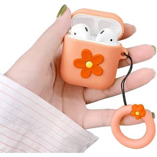 AirPodsケース　AirPods 1/2代　オレンジ　お花(モバイルケース/カバー)