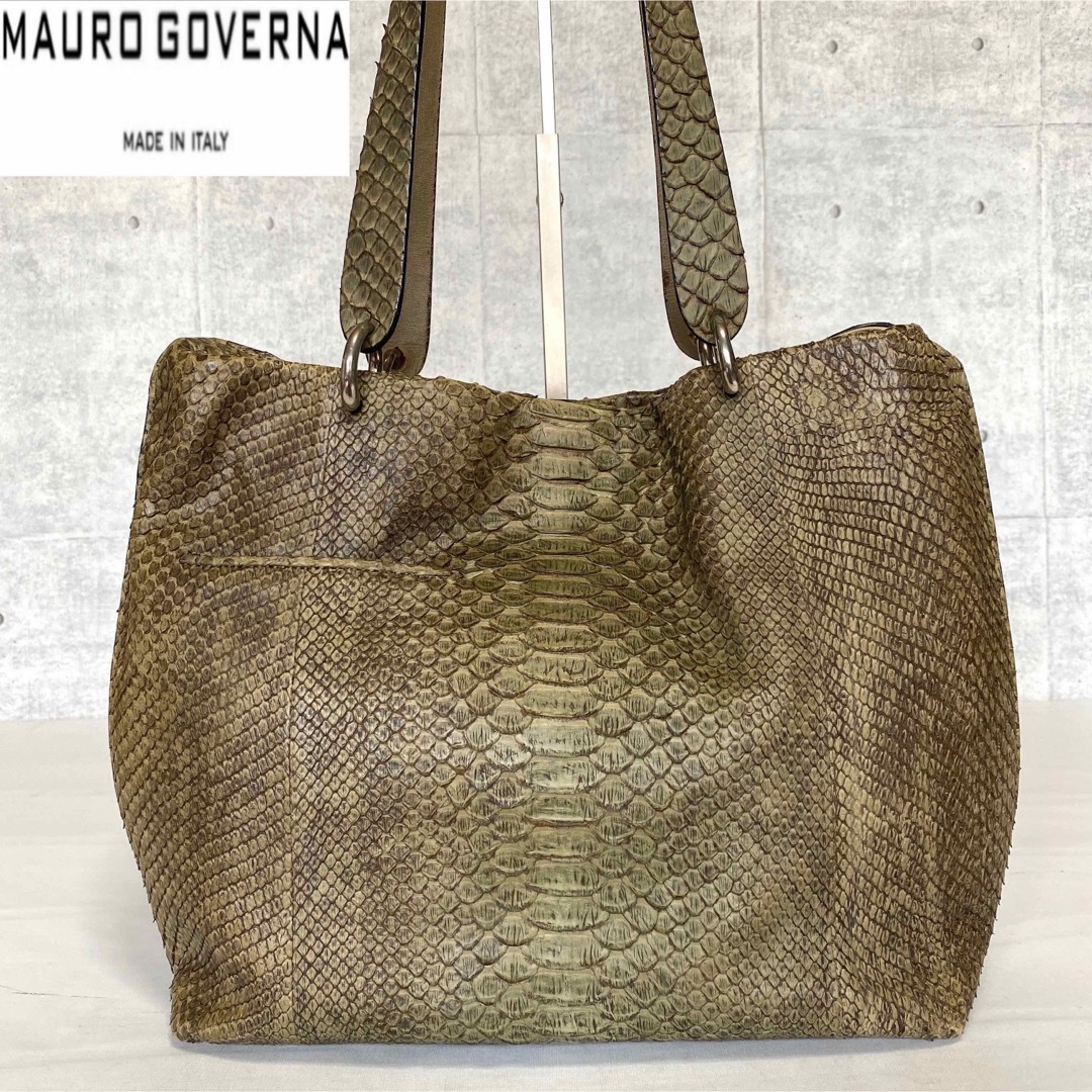 【良品】MAURO GOVERNA パイソン レザー シルバー金具 トートバッグ