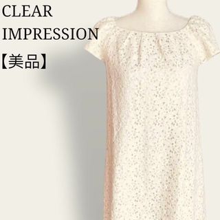 クリアインプレッション(CLEAR IMPRESSION)の【美品】クリアインプレッション ワンピース　フラワー刺繍　　パフスリーブ(ひざ丈ワンピース)