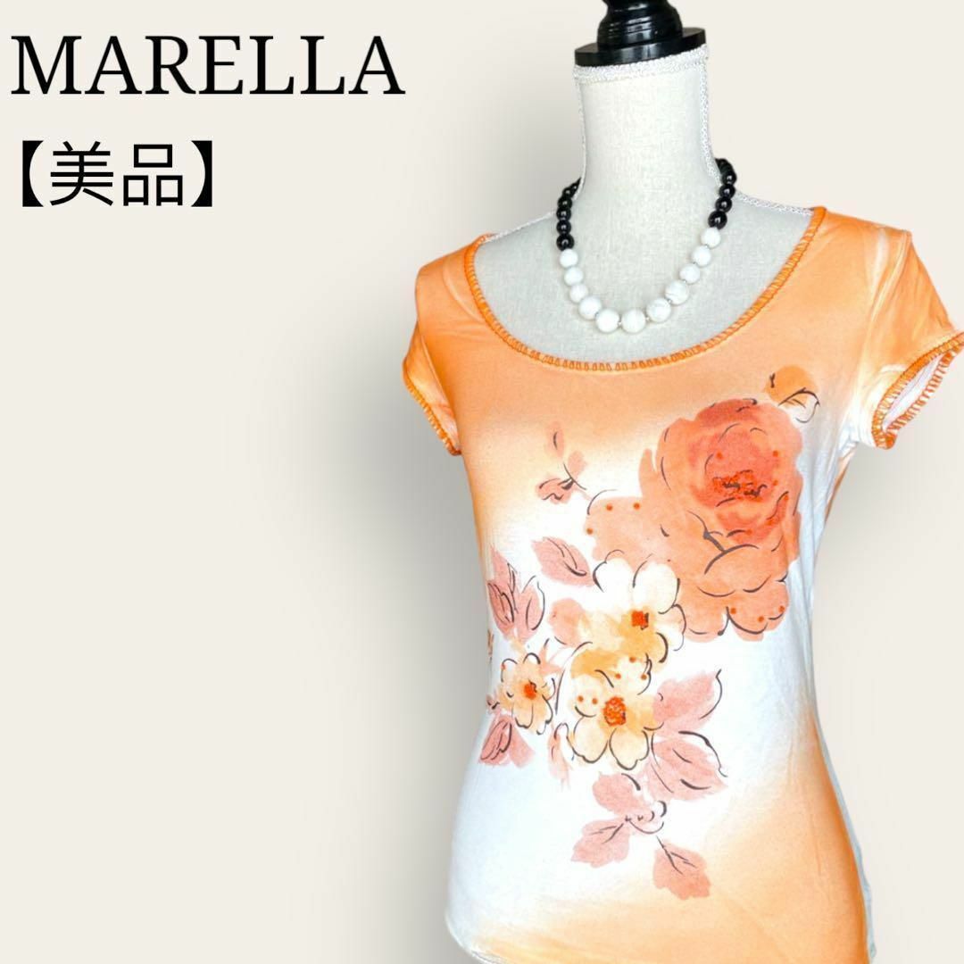【美品】マレーラ　高級和柄　フラワープリント　グラデーション　個性的なTシャツ
