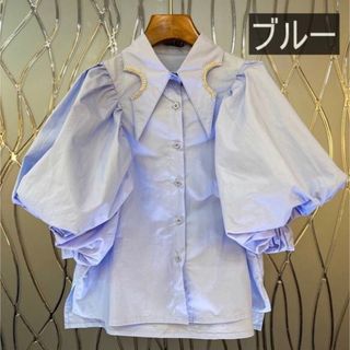 ザラ(ZARA)のパフスリーブ ブラウス ビジュー 美品(シャツ/ブラウス(半袖/袖なし))