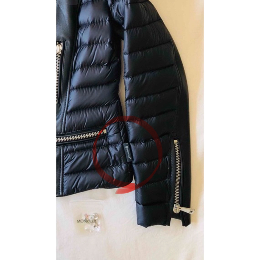 MONCLER - モンクレールレザーライダースジャケット1黒ダウン MONCLER - モンクレールレザーライダースジャケット1黒ダウン