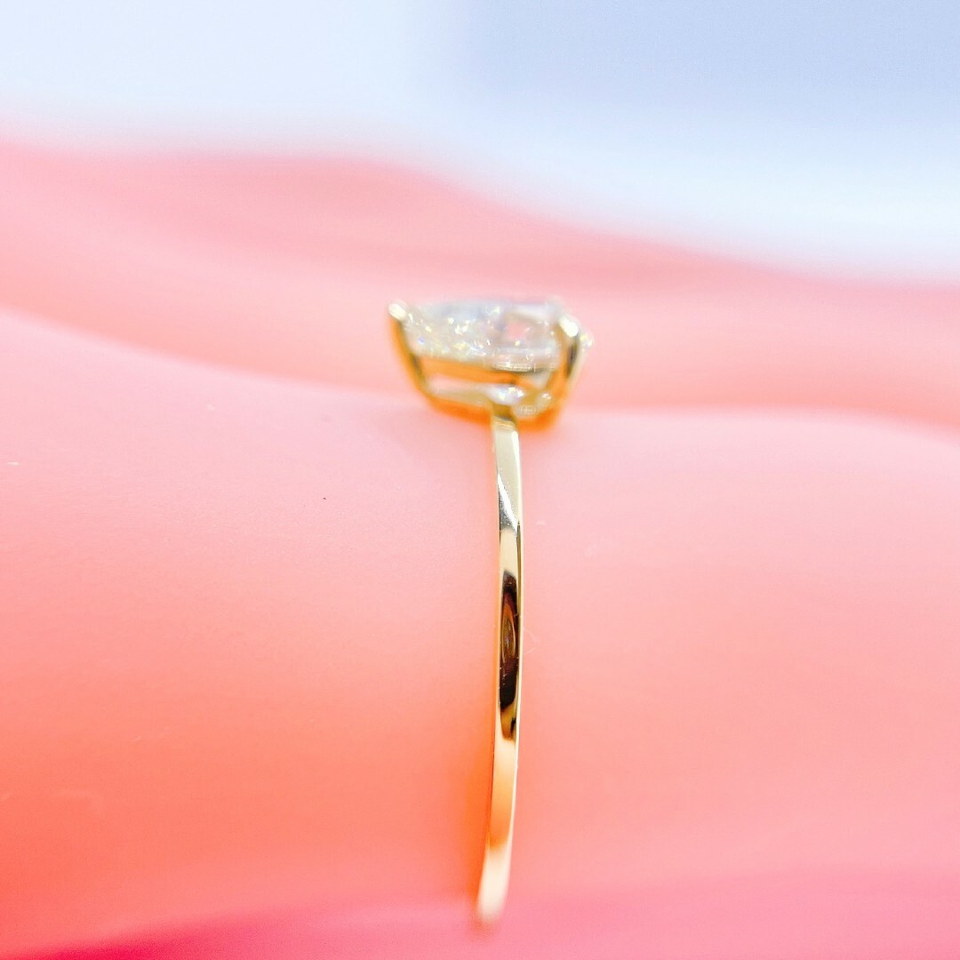 Tキラキラ リング 天然ダイヤモンド ペアシェイプカット K18 ゴールド 指輪