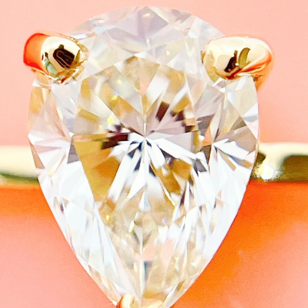 Tキラキラ リング 天然ダイヤモンド ペアシェイプカット K18 ゴールド 指輪