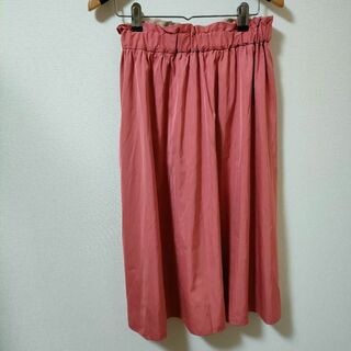 vis color レディース スカート Mサイズピンクウエストリボン付きフレア(ロングスカート)