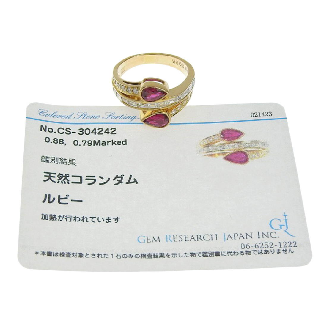 【本物保証】 鑑付 新品同様 リング 指輪 K18YG ルビー2個計0.88ct メレダイヤモンド 0.79ct 14号 ノーブランド No brand レディースのアクセサリー(リング(指輪))の商品写真