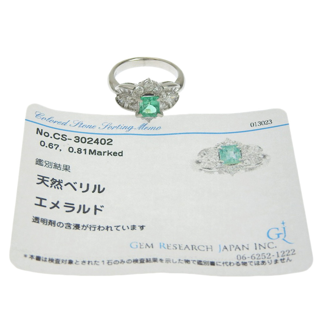 【本物保証】 鑑付 新品同様 リング 指輪 プラチナ Pt900 天然ベリル エメラルド 0.67ct メレダイヤ 0.81ct 8.5号 ノーブランド No brand レディースのアクセサリー(リング(指輪))の商品写真