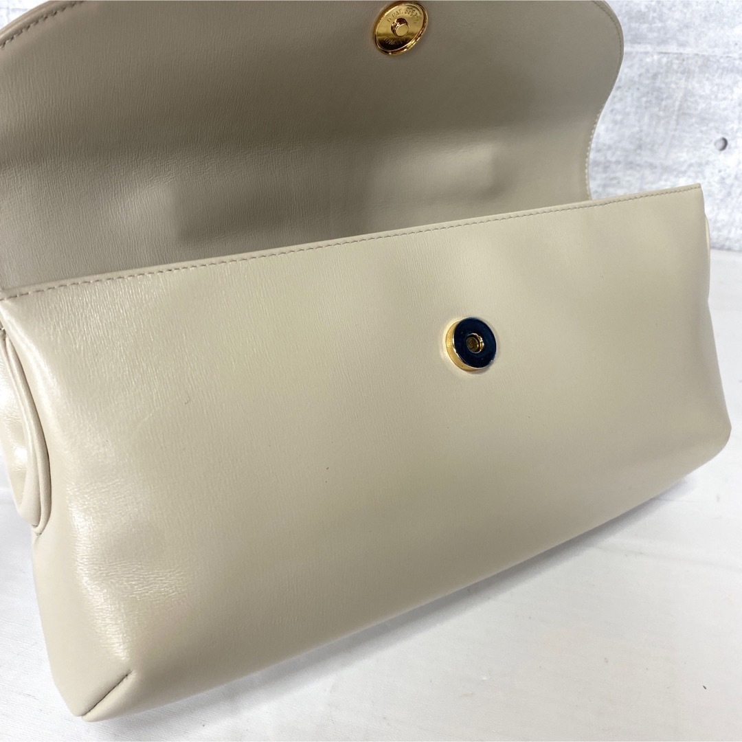【極美品】HAMANO 濱野皮革工藝 カーフレザー オフホワイト ハンドバッグ