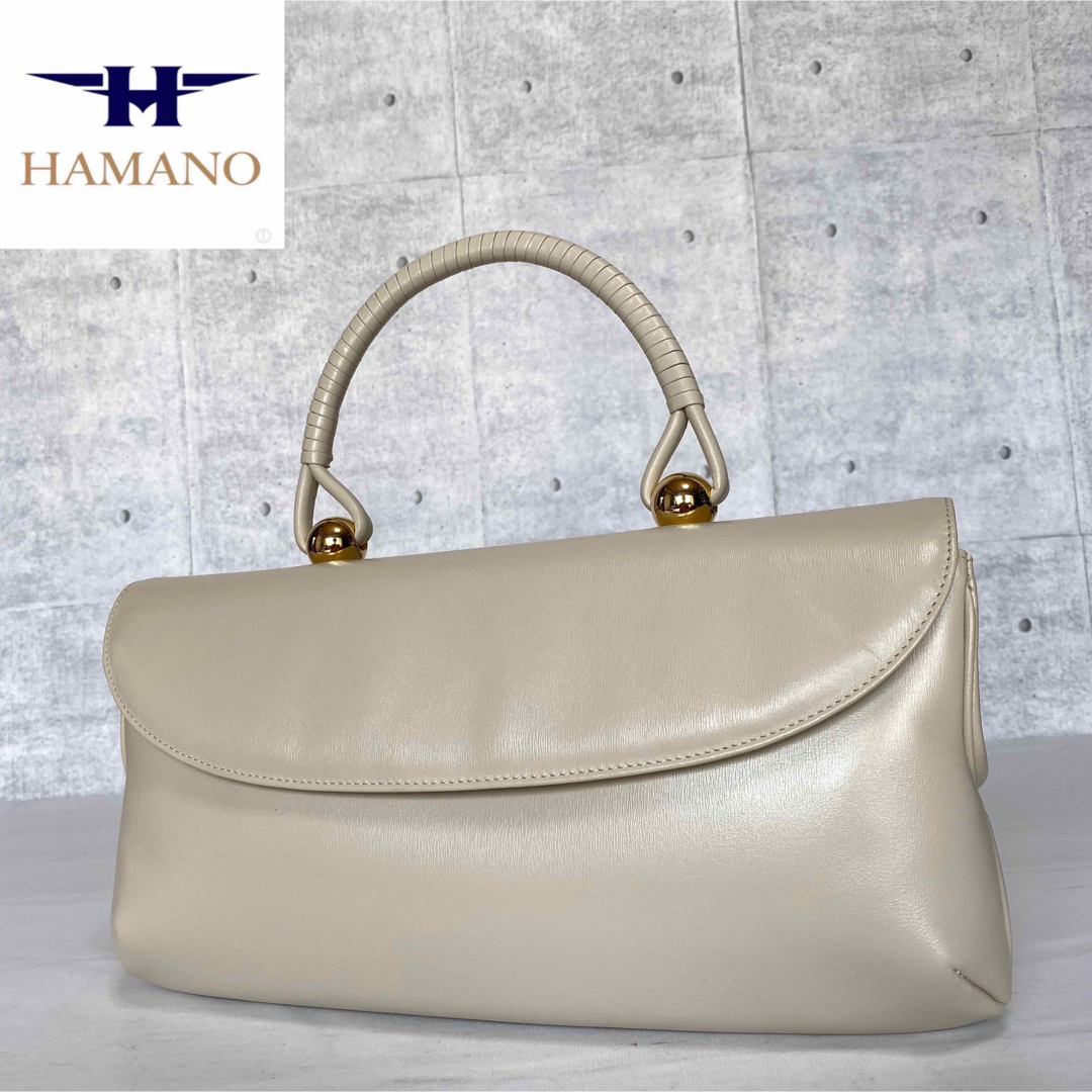 希少　美品☆ hamano ハンドバッグ　ホワイト　ターンロック　フォーマル