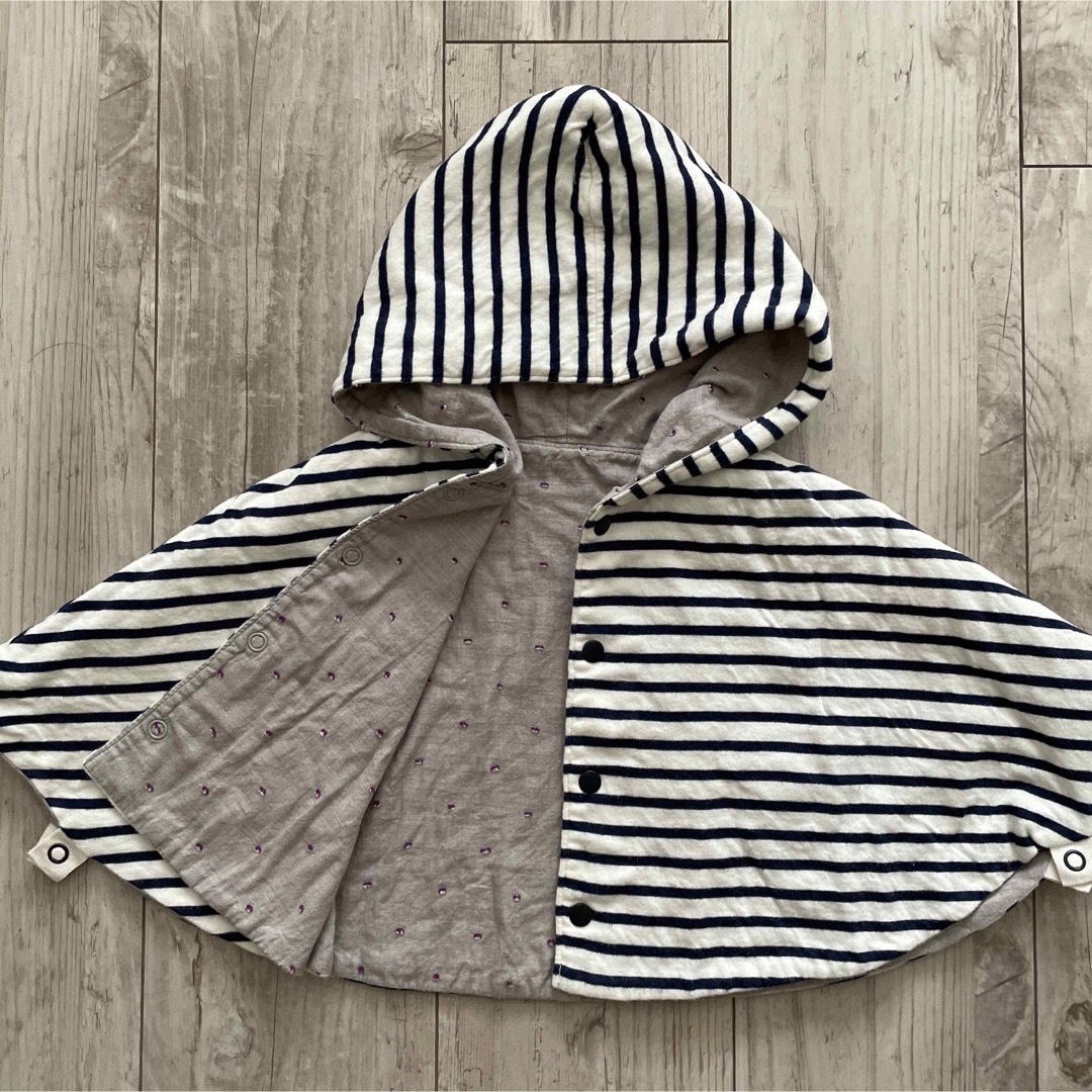 SHIPS(シップス)のSHIPS リバーシブル　ボーダー柄×ダンガリー　ポンチョ キッズ/ベビー/マタニティのキッズ服女の子用(90cm~)(ジャケット/上着)の商品写真