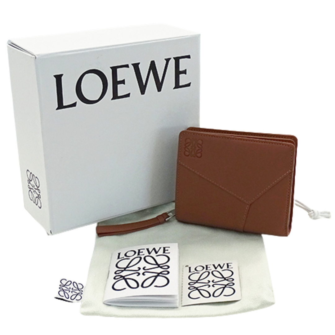 ロエベ LOEWE 財布 レディース メンズ ブランド 二つ折り財布 パズルエッジ コンパクト ジップウォレット カーフレザー タン ブラウン  コンパクト ウォレット おしゃれ 大人 財布