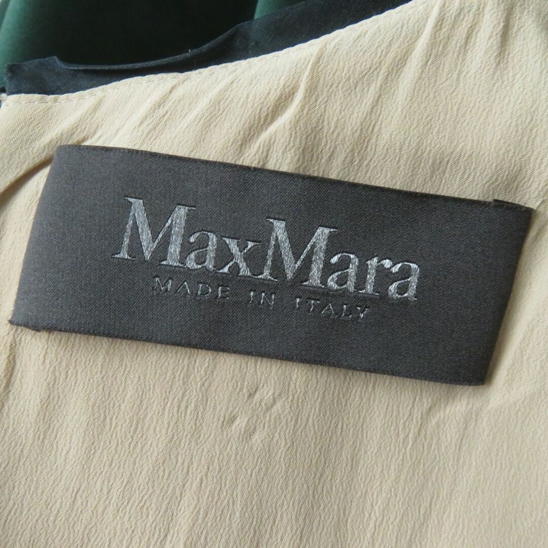 極美品☆正規品 MaxMara マックスマーラ シルク混 ノースリーブ ベルト付 ワンピース/ドレス グリーン×ブラック 44 レディース イタリア製