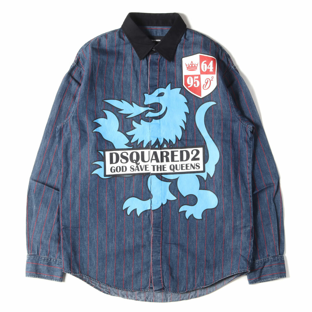 DSQUARED2 ディースクエアード シャツ サイズ:48 20AW ストライプジャガード ナンバリングロゴ クレリックカラー ストレッチ デニム  シャツ S74DM0430 S30710 トップス カジュアルシャツ 長袖 インディゴ イタリア製 ブランド【メンズ】【中古】 | フリマアプリ ...