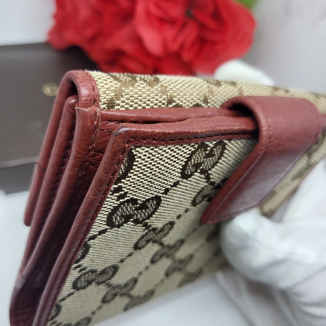 【極美品】 GUCCI グッチ GG キャンバス 2つ折り財布 財布 レッド