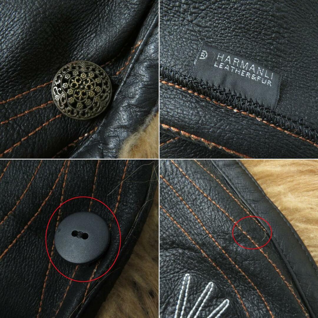 【ドンドン見直し】極美品★HARMANLI ハルマンヌ リバーシブル 花柄刺繍入り 裾フリンジ レザー ロングコート レディース ブラック 黒