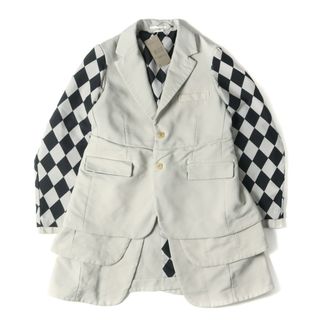 コムデギャルソン(COMME des GARCONS)のCOMME des GARCONS コムデギャルソン ジャケット サイズ:M 23SS ハーレクインチェック スリーブ ヘム スカート レイヤード ポリエステル 縮絨 2B テーラードジャケット PK-J038 ポリ縮 変型 再構築 HOMME PLUS ライトグレー ブラック 日本製 【メンズ】(テーラードジャケット)