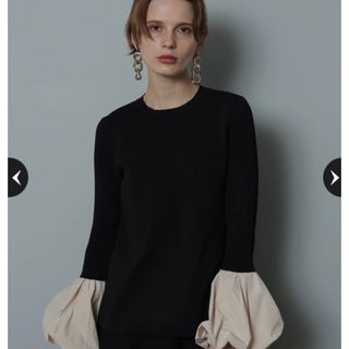 CADUNE ≪川上桃子さんコラボ≫袖バルーンニット 黒ミックス