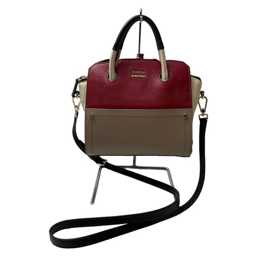 Furla(フルラ)のフルラ(FURLA) F6362 POLARIS ポラリス バイカラー 2WAYショルダーバッグ ハンドバッグ レディース (カラー：レッド×ベージュ×アイボリー系) 【ABランク】【中古】 レディースのバッグ(ハンドバッグ)の商品写真