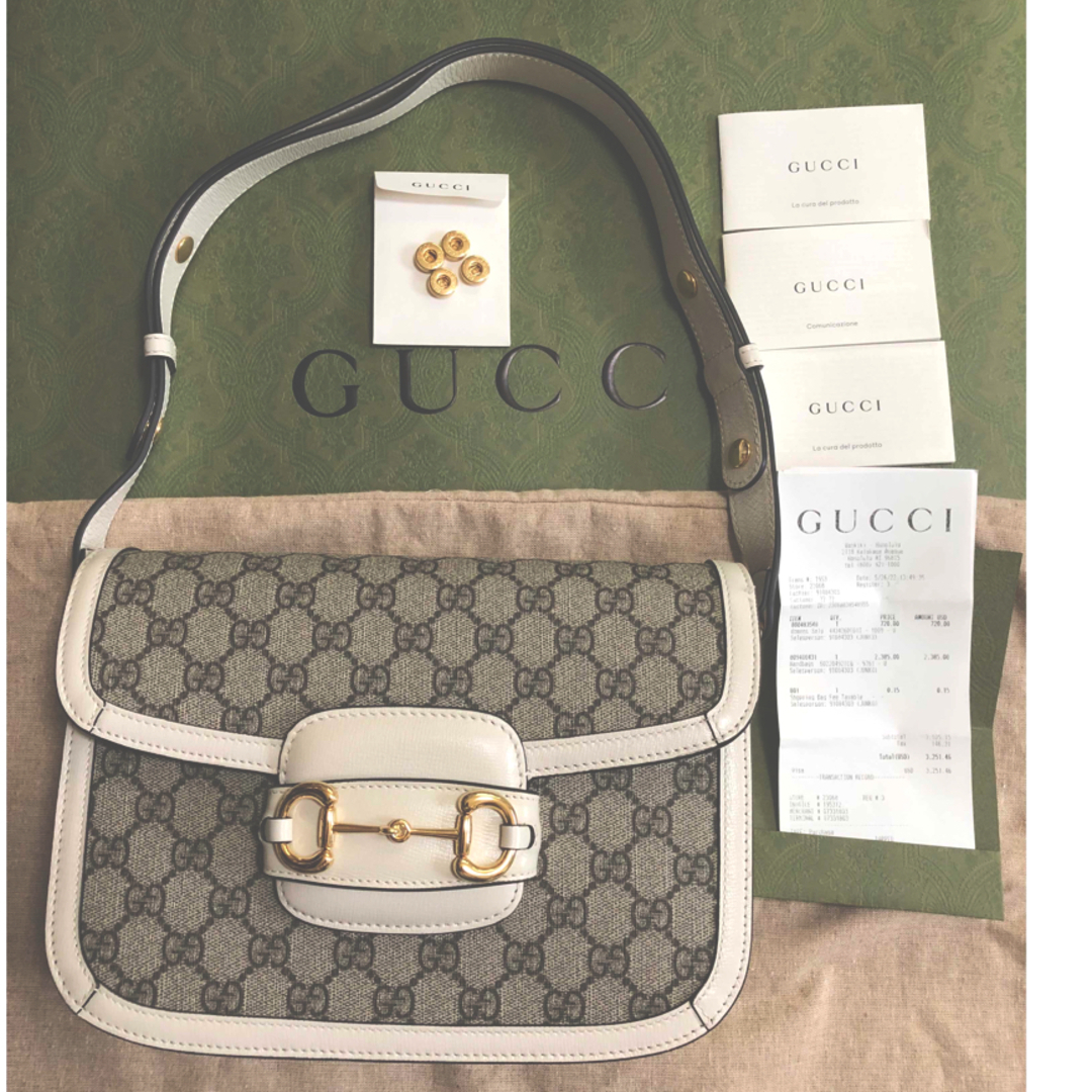 Gucci - GUCCI ホースビット 1955 ショルダーバッグ GG柄 ホワイト