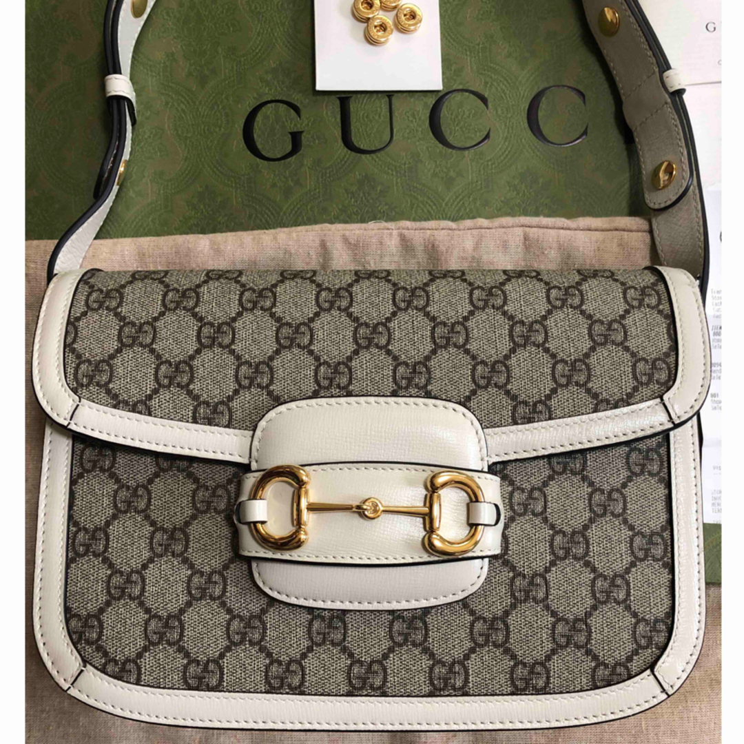 Gucci(グッチ)のGUCCI ホースビット 1955 ショルダーバッグ GG柄　ホワイトレザー レディースのバッグ(ショルダーバッグ)の商品写真