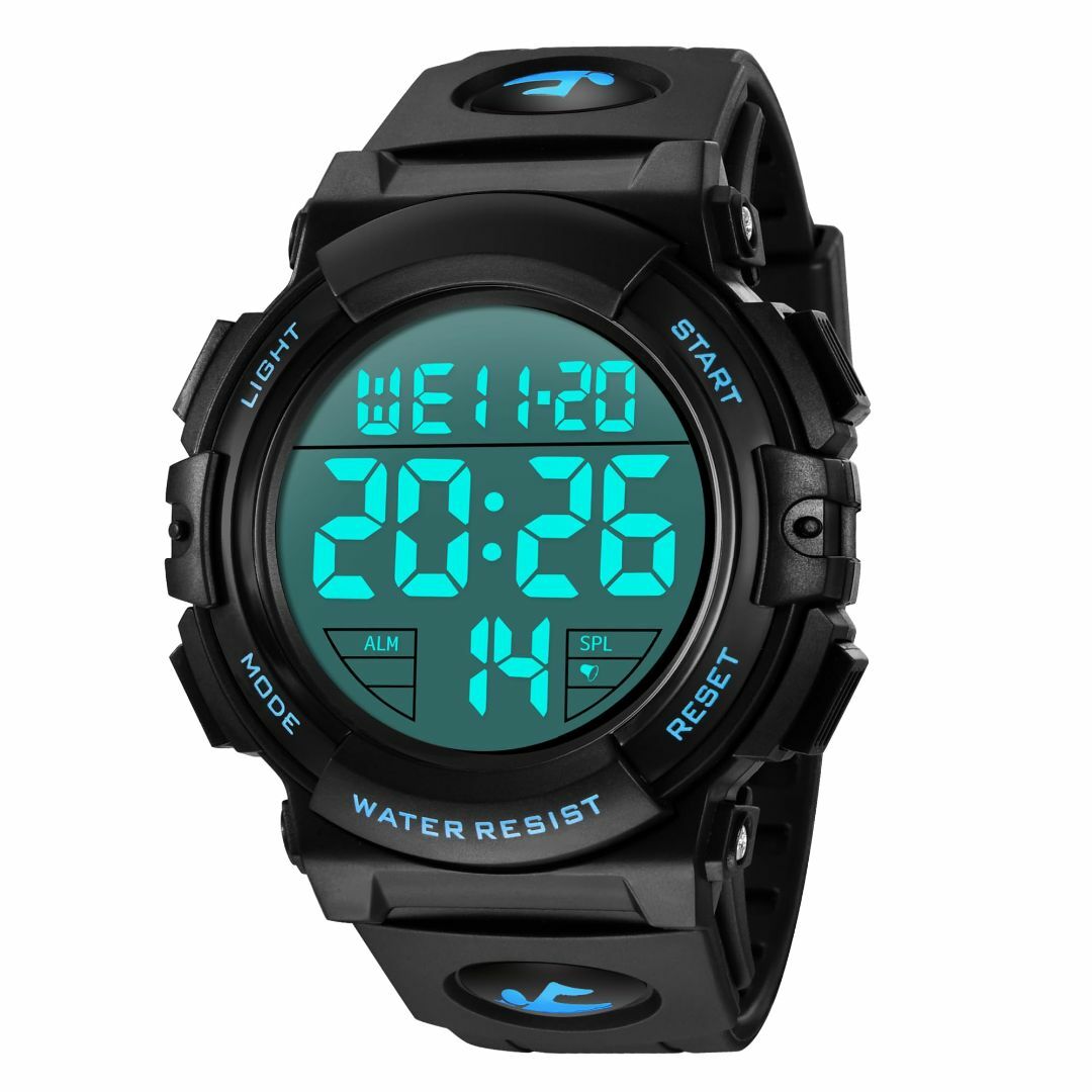 【色: 01-ブルー】デジタル 腕時計 メンズ LED表示 多機能付き 50メー