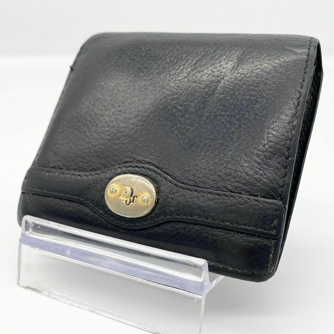 クリスチャンディオール 折り財布 Diorロゴ ブラック レザー ゴールド金具