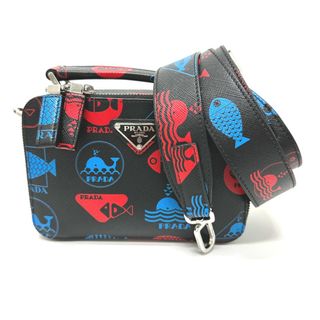 プラダ(PRADA)のプラダ PRADA 2VH070 ホエール クジラ 2WAY ショルダーバッグ サフィアーノレザー ブラック 美品(ショルダーバッグ)