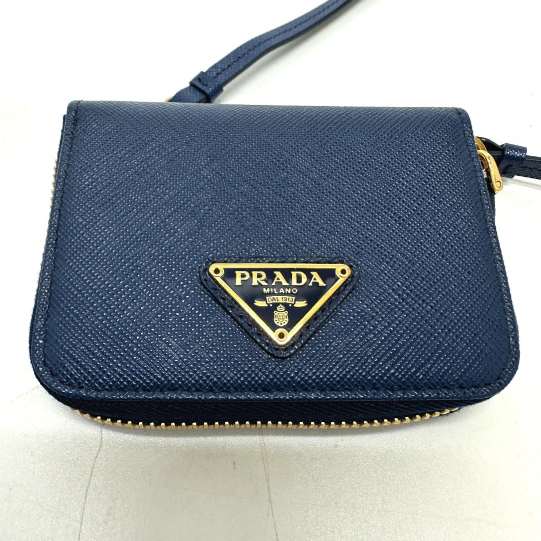 プラダ PRADA 1TL407 トライアングルロゴ 2WAY コインケース サフィアーノレザー ブルー 美品