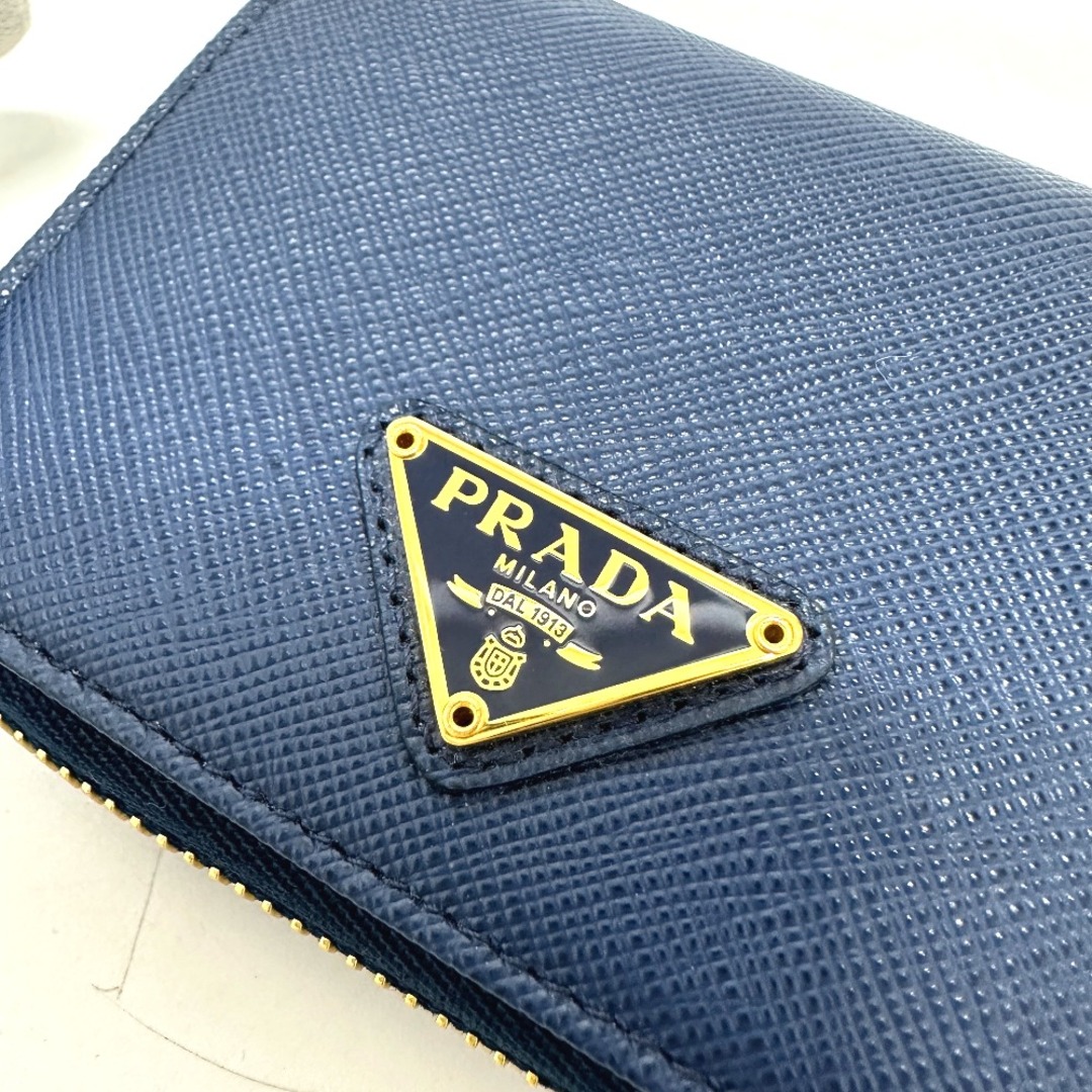 プラダ PRADA 1TL407 トライアングルロゴ 2WAY コインケース サフィアーノレザー ブルー 美品