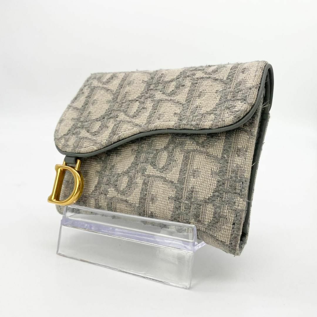 【鑑定済】Christian Dior 折り財布 トロッター サドル キャンバス