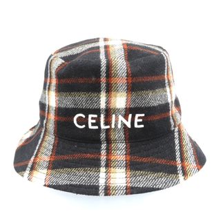 セリーヌ(celine)の未使用 セリーヌ チェックド ウールツイル ロゴ刺繍 ウール ポリエステル 綿 ブラック  レッド ホワイト バケットハット 帽子 0133【中古】CELINE(その他)