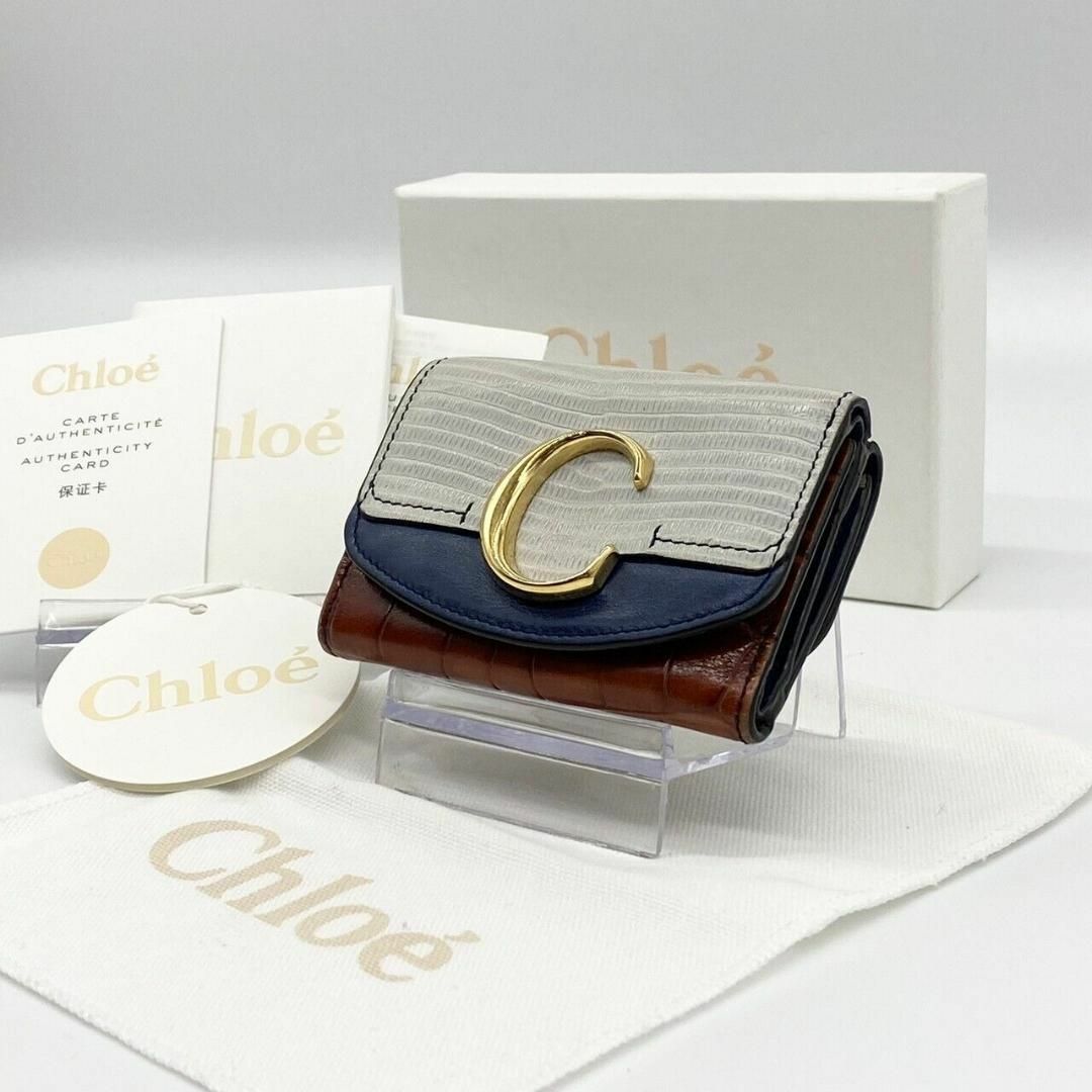 Chloe - クロエ 三つ折り財布 C金具 クロコ マルチカラー ネイビー