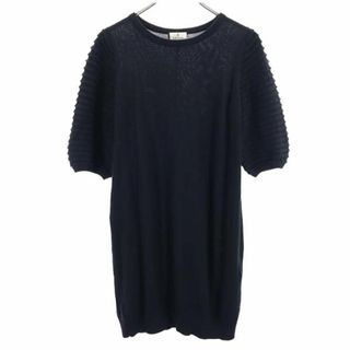 ランバンオンブルー(LANVIN en Bleu)のランバンオンブルー ウールブレンド 半袖ニット ワンピース 38 ブラック LANVIN en Bleu レディース 【中古】  【230927】(ミニワンピース)