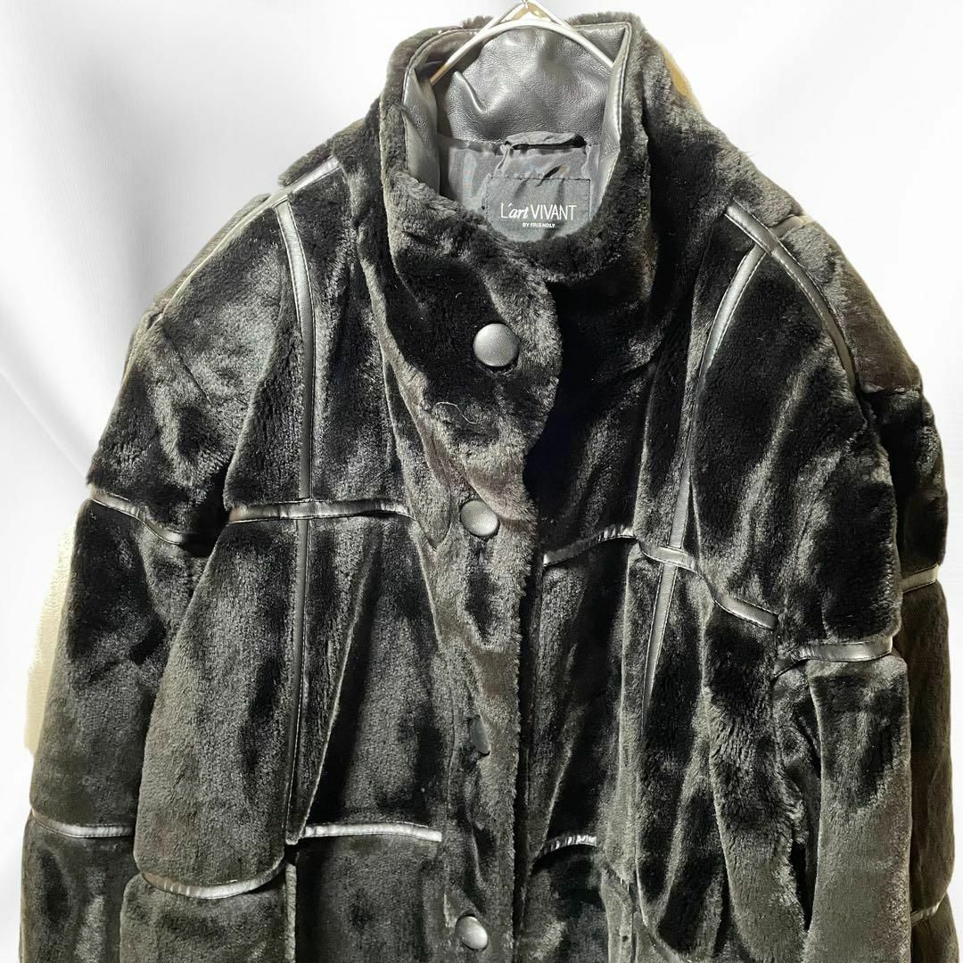 極美品 ファーコート ジャケット レディース フェイクファー 人工毛皮 L 1