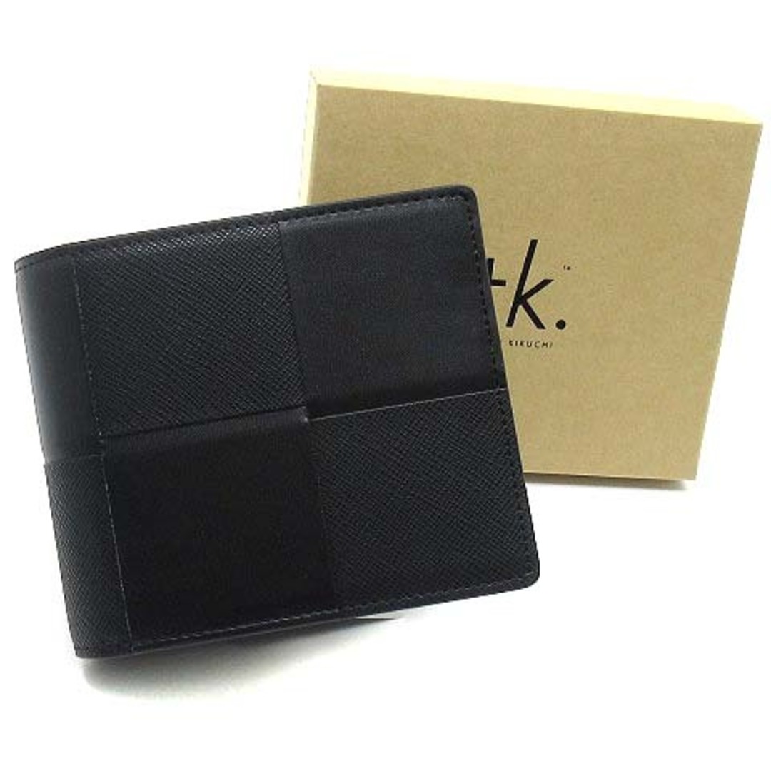 タケオキクチ 編み込み メッシュ 二つ折り 財布 L字ファスナー 黒 ブラック 折り財布