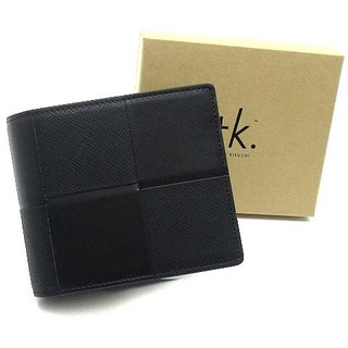 タケオキクチ(TAKEO KIKUCHI)のタケオキクチ 編み込み メッシュ 二つ折り 財布 L字ファスナー 黒 ブラック(折り財布)