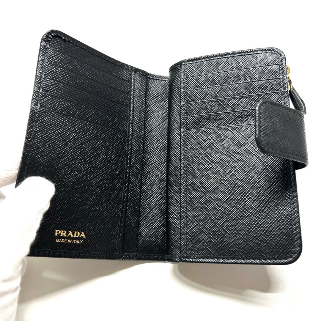 美品 PRADA プラダ 二つ折り財布 コンパクトウォレット ブラック-