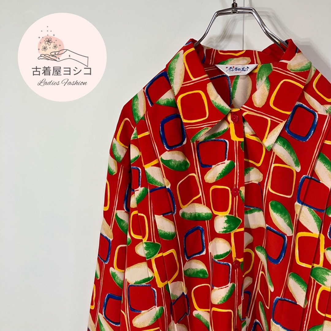 【ヴィンテージ パターン柄デザイン レトロ 長袖シャツ オーバーサイズ 古着】 | フリマアプリ ラクマ
