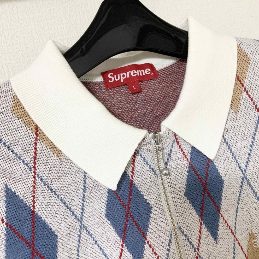 Supreme 21AW Argyle Zip Polo ニット ポロシャツ L